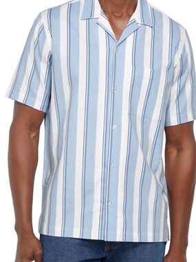 GAP Short Sleeve Vertical Stripe Camp Shirt Light Blue White Mens XXL NWT